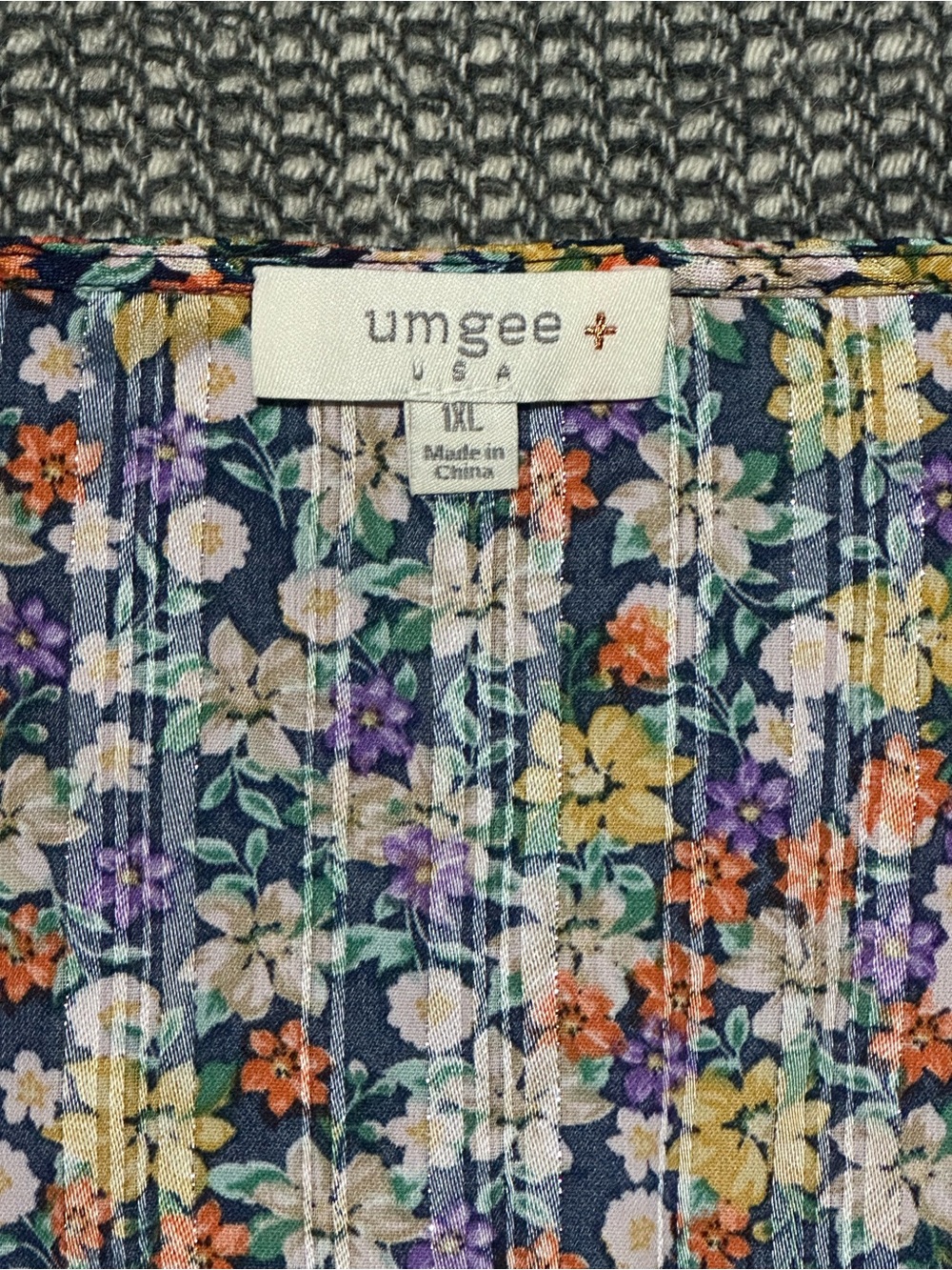 Umgee Navy Floral Tiered Dress with Yellow, White, Purple and Orange Blooms - Picture 2 of 6